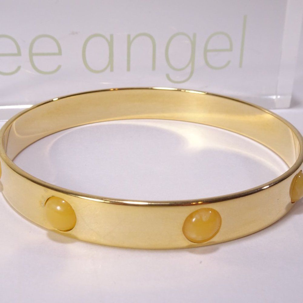 Lee Angel Shiny Gold Cream Stone Bangle Bracelet NWT 135